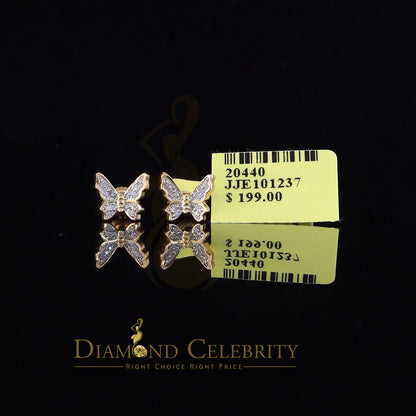 DiamondCelebritees Women's 0.10ct Real Diamond Butterfly Stud Earrings Yellow 925 Sterling Silver