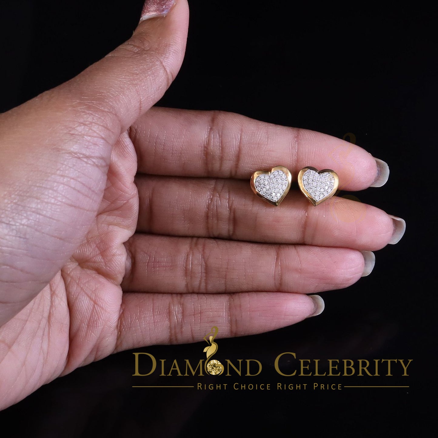 DiamondCelebritees  925 Sterling Yellow Silver 0.71ct Cubic Zirconia Heart Women's Stud Earrings