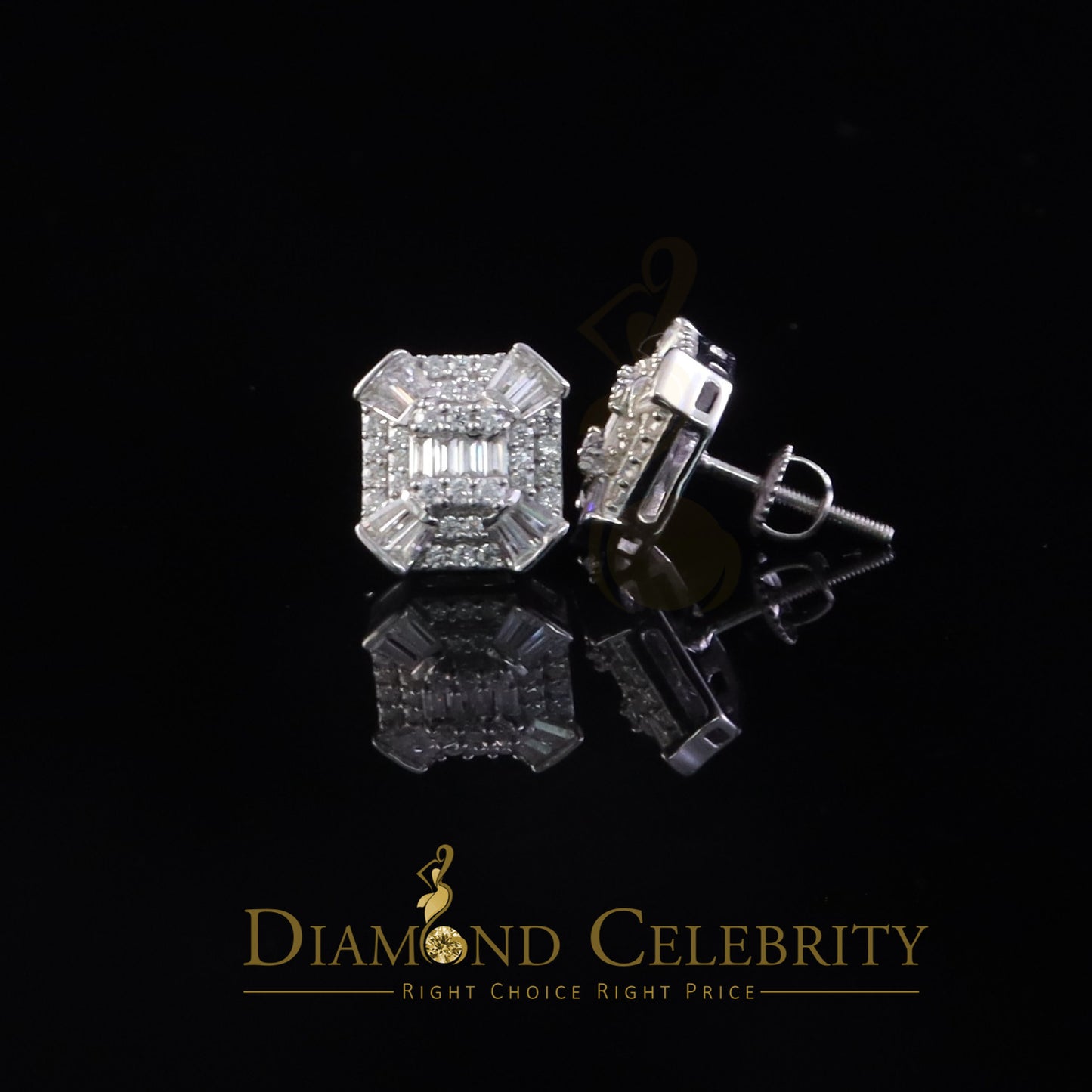 Diamondcelebritees 925 White Silver 1.25ct VVS 'D' Moissanite Rectangle Stud Earring Men's/Womens