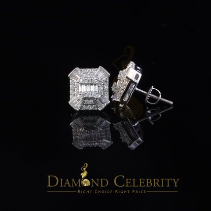 Diamondcelebritees 925 White Silver 1.25ct VVS 'D' Moissanite Rectangle Stud Earring Men's/Womens