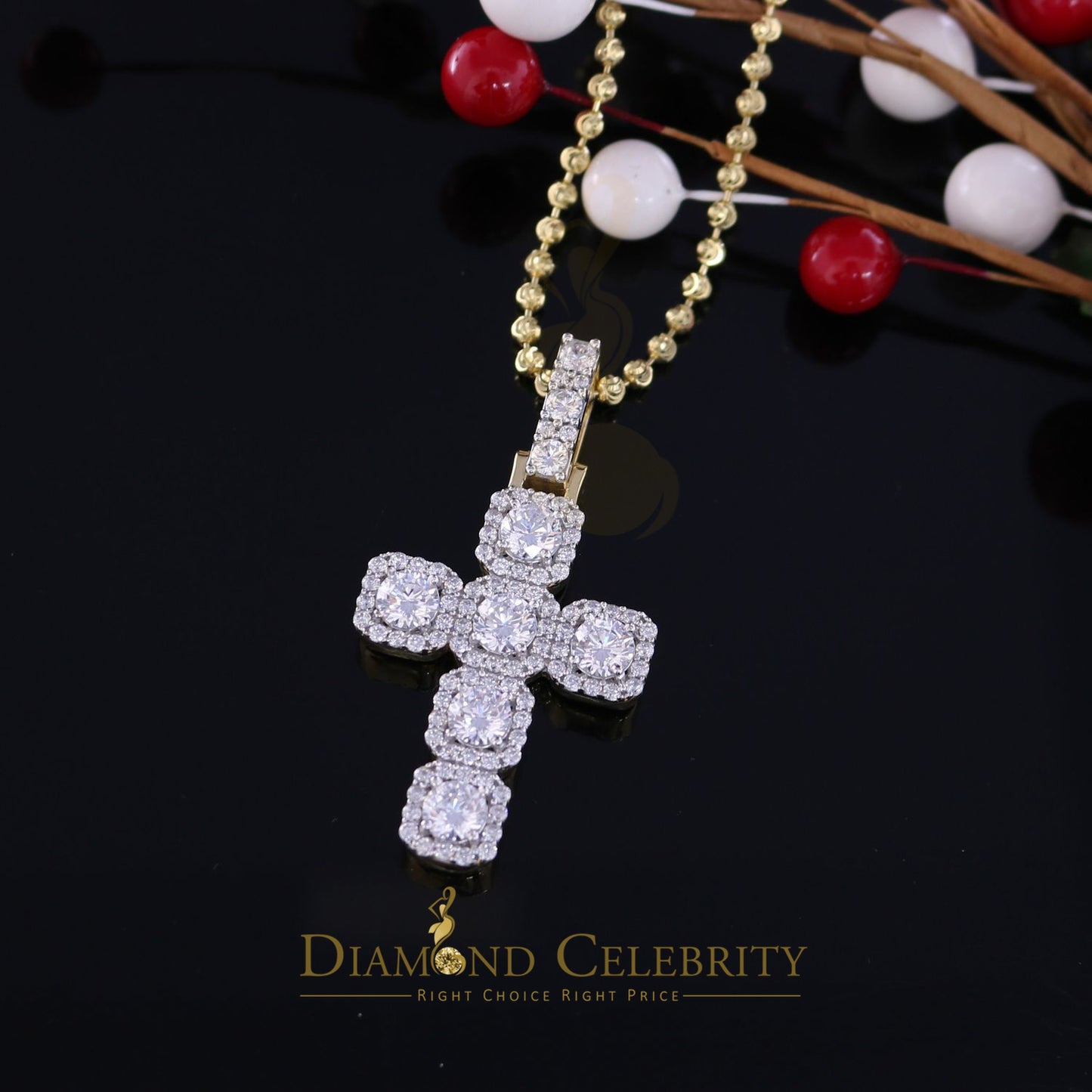 DiamondCelebritees Yellow 925 Sterling Silver Cross Fashion Pendant 8.03ct Cubic Zirconia Stone