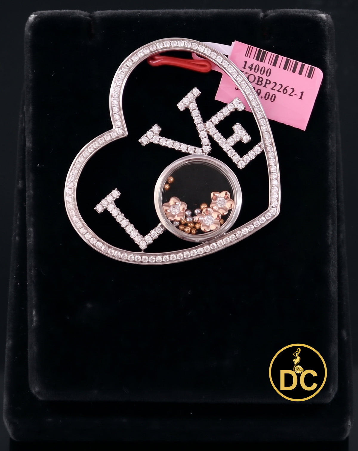 DiamondCelebritees 925 White Sterling Silver LOVE IN HEART Floating Bead Glass CZ Slide Pendant