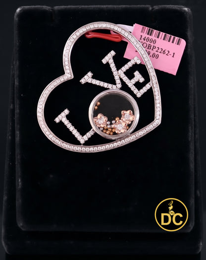 DiamondCelebritees 925 White Sterling Silver LOVE IN HEART Floating Bead Glass CZ Slide Pendant