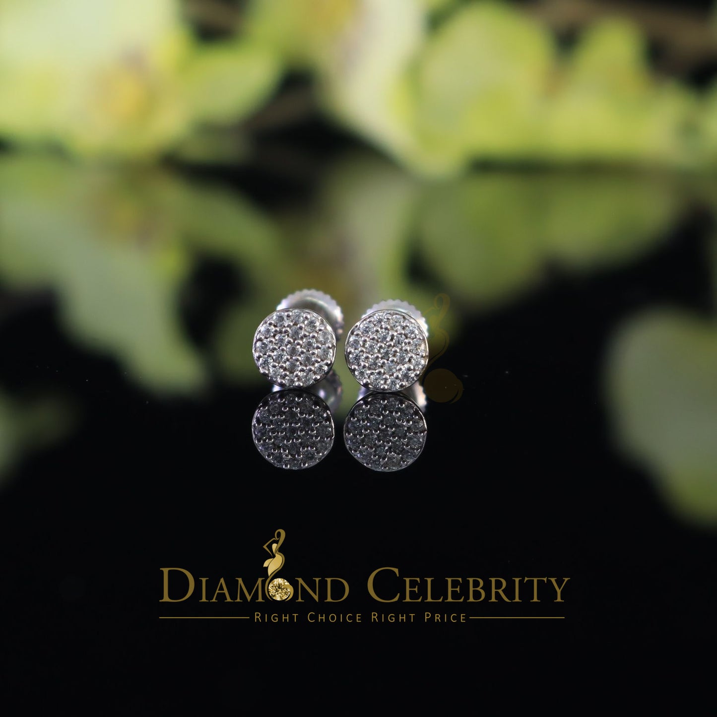 DiamondCelebritees  925 White Silver Aretes Para Hombre 0.30ct Cubic Zirconia Women's Round Earrings