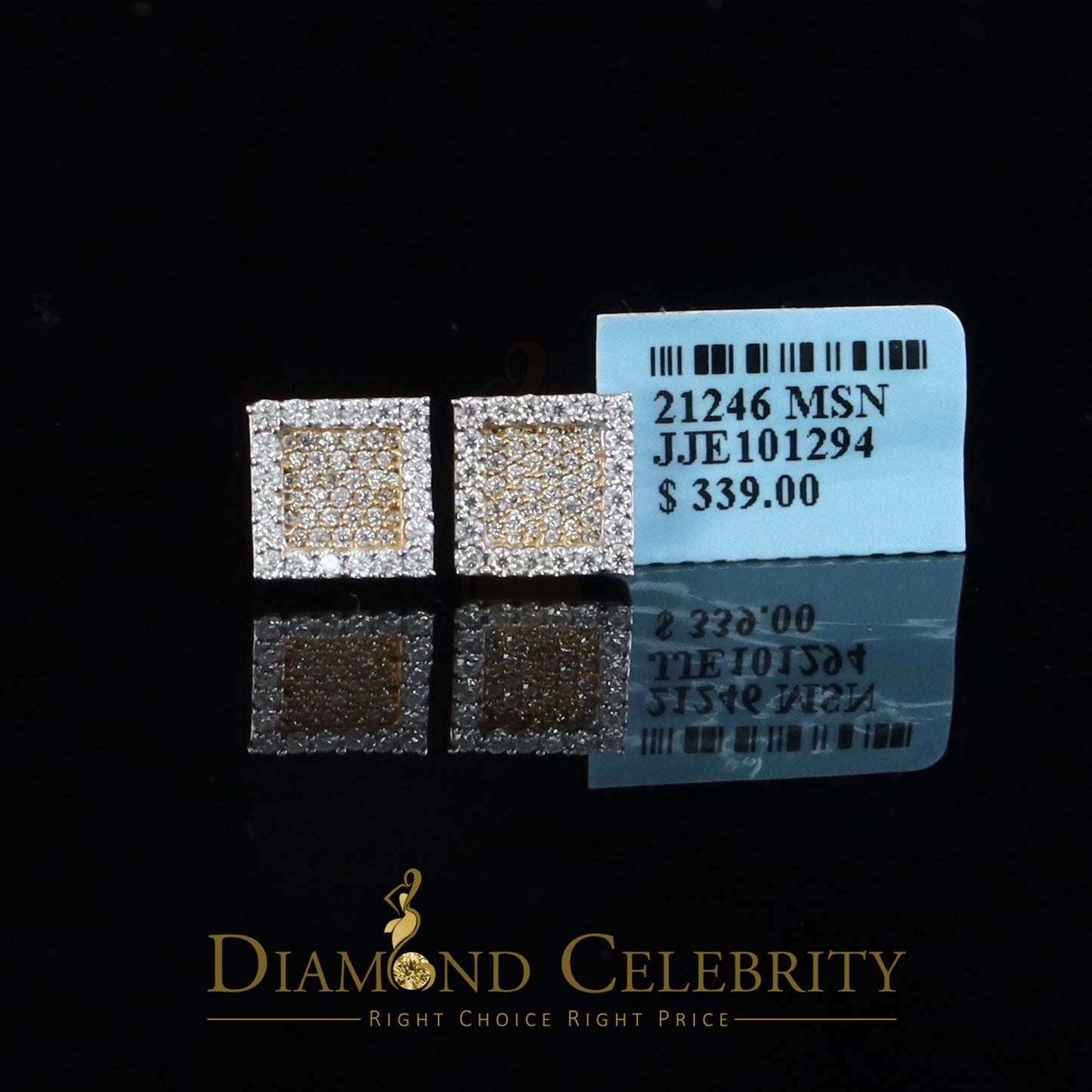 Diamondcelebritees 925 White Silver 0.80ct VVS 'D' Moissanite Square Stud Earring Men's/Womens