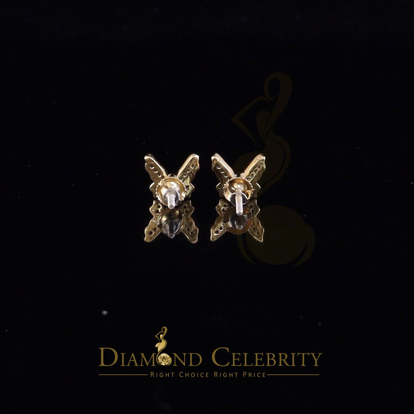 DiamondCelebritees Women's 0.10ct Real Diamond Butterfly Stud Earrings Yellow 925 Sterling Silver