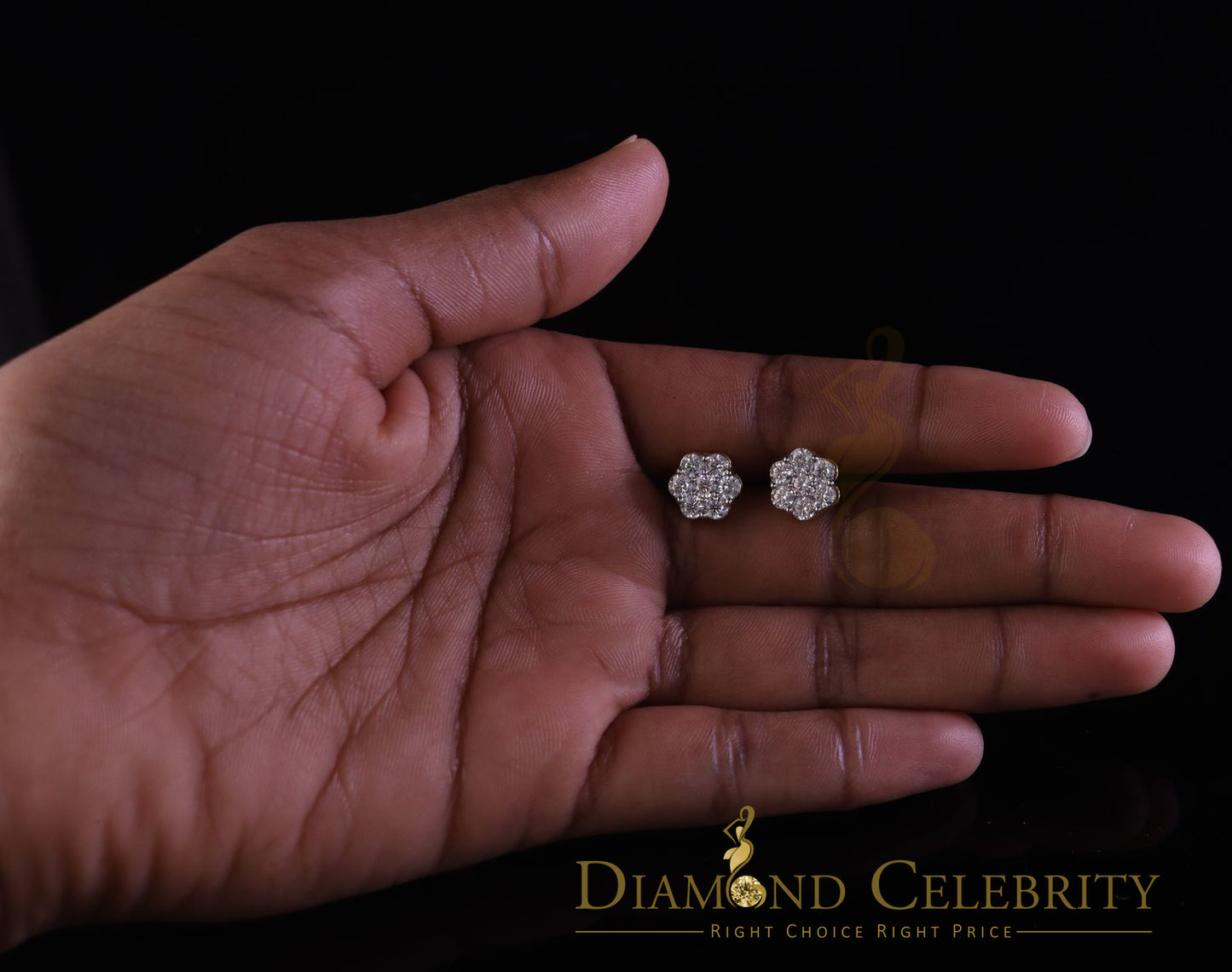 DiamondCelebritees Stud FLORAL Earrings 10k Real Yellow Gold 1.50ct VVS 'D' Color Real Moissanite