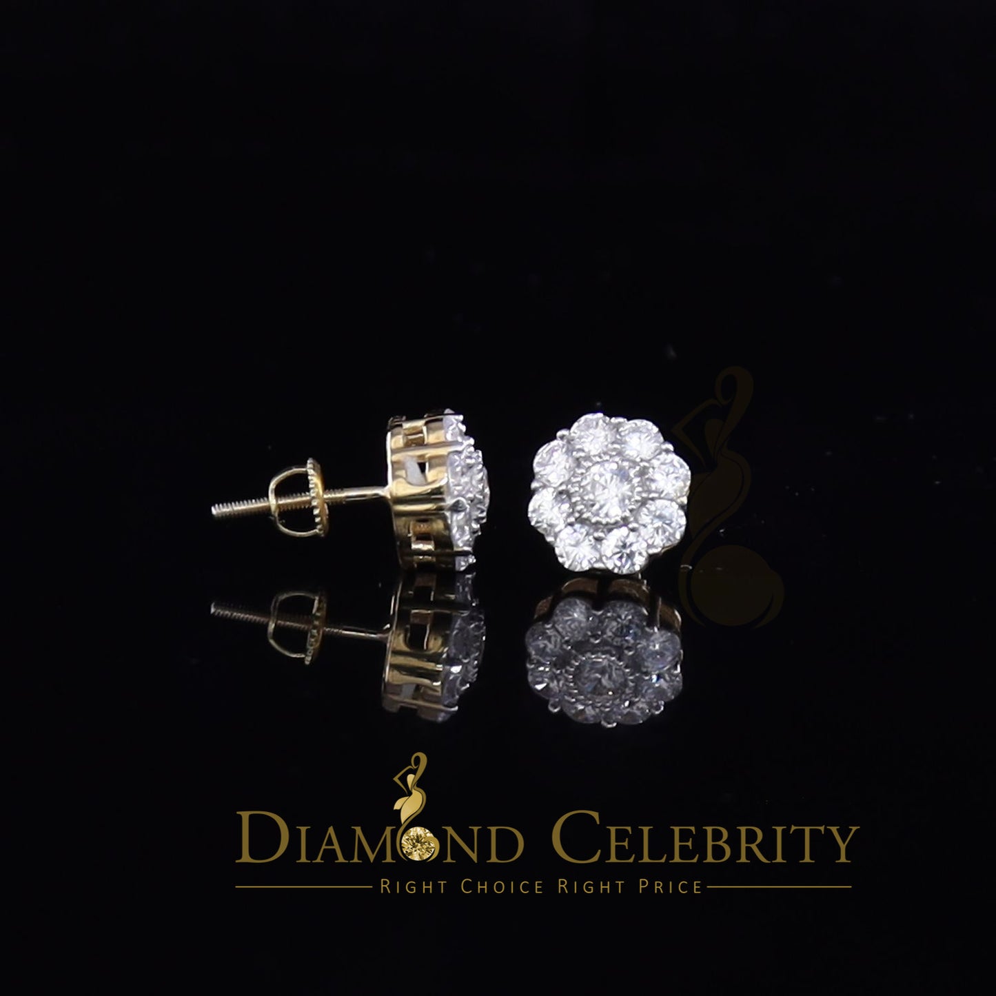 DiamondCelebritees  925 Yellow Silver 2.88ct Cubic Zirconia Women's & Men's Hip Hop Floral Earrings