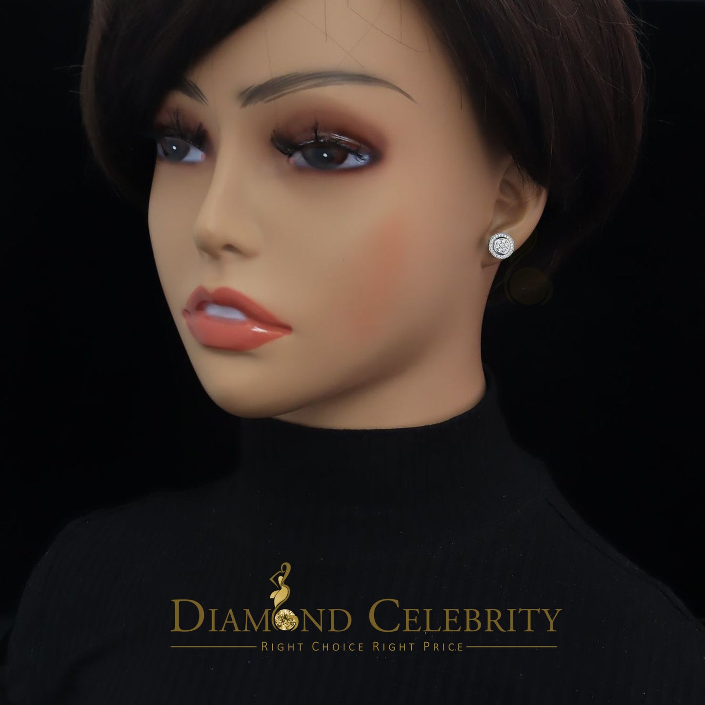 DiamondCelebritees  925 Sterling White Silver 1.59ct Cubic Zirconia Round Women's Stud Earrings