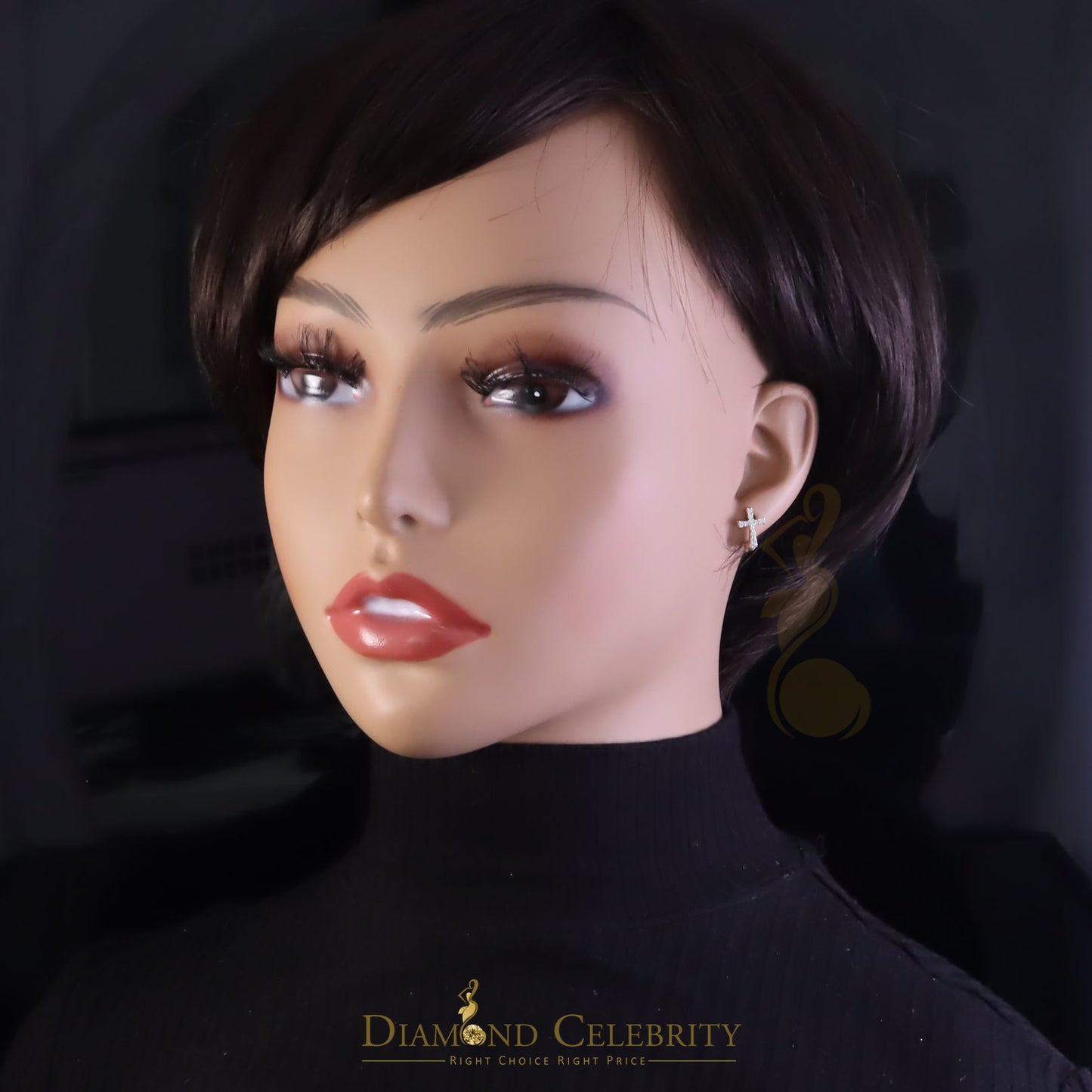 DiamondCelebritees Moissanite Stone 925 Silver Round Yellow Hip Hop Cross Stud Earring Men's/Womens