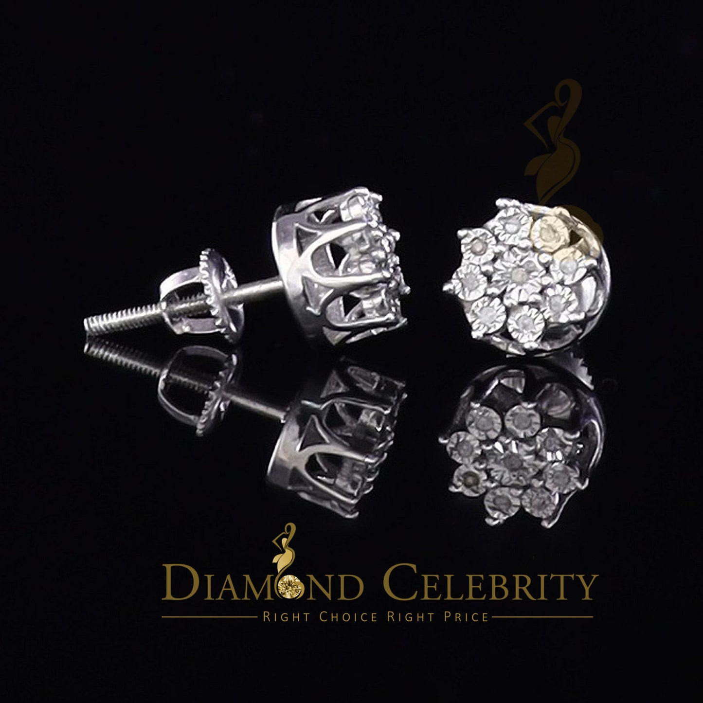 DiamondCelebritees 0.05ct Diamond 925 Sterling Silver White For Men's & Women's Floral Earrings