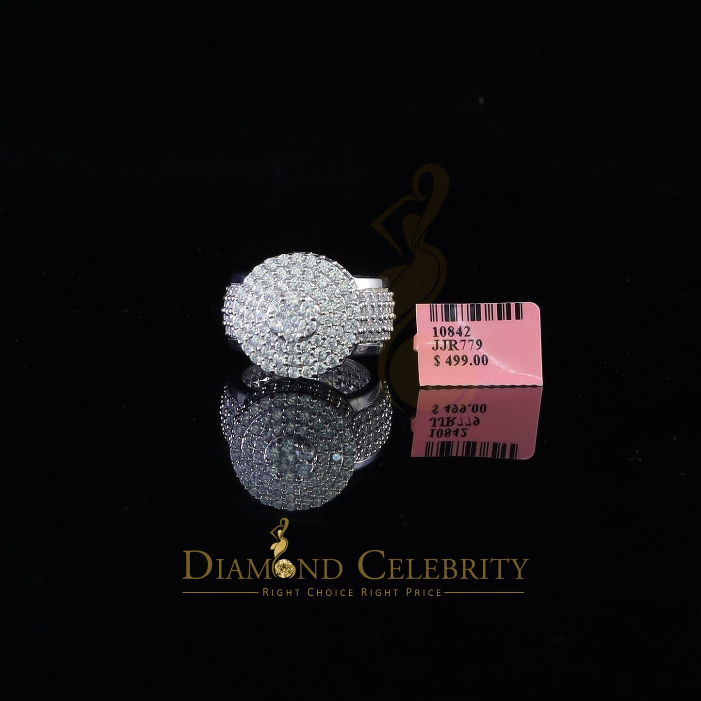 DiamondCelebritees 925 Silver White 15.00ct Cubic Zirconia Engagement Men's Round Ring Size 9.5