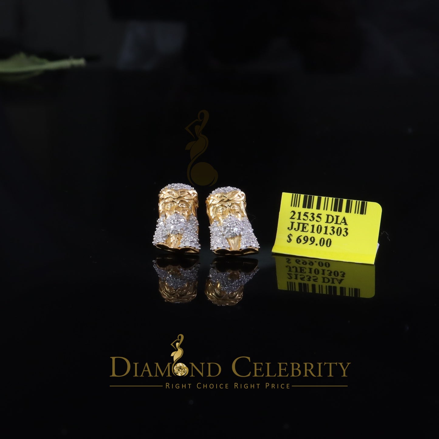 DiamondCelebritees 0.50ct Diamond 925 Sterling Silver Yellow for Men's & Women Stud JESUS Earrings