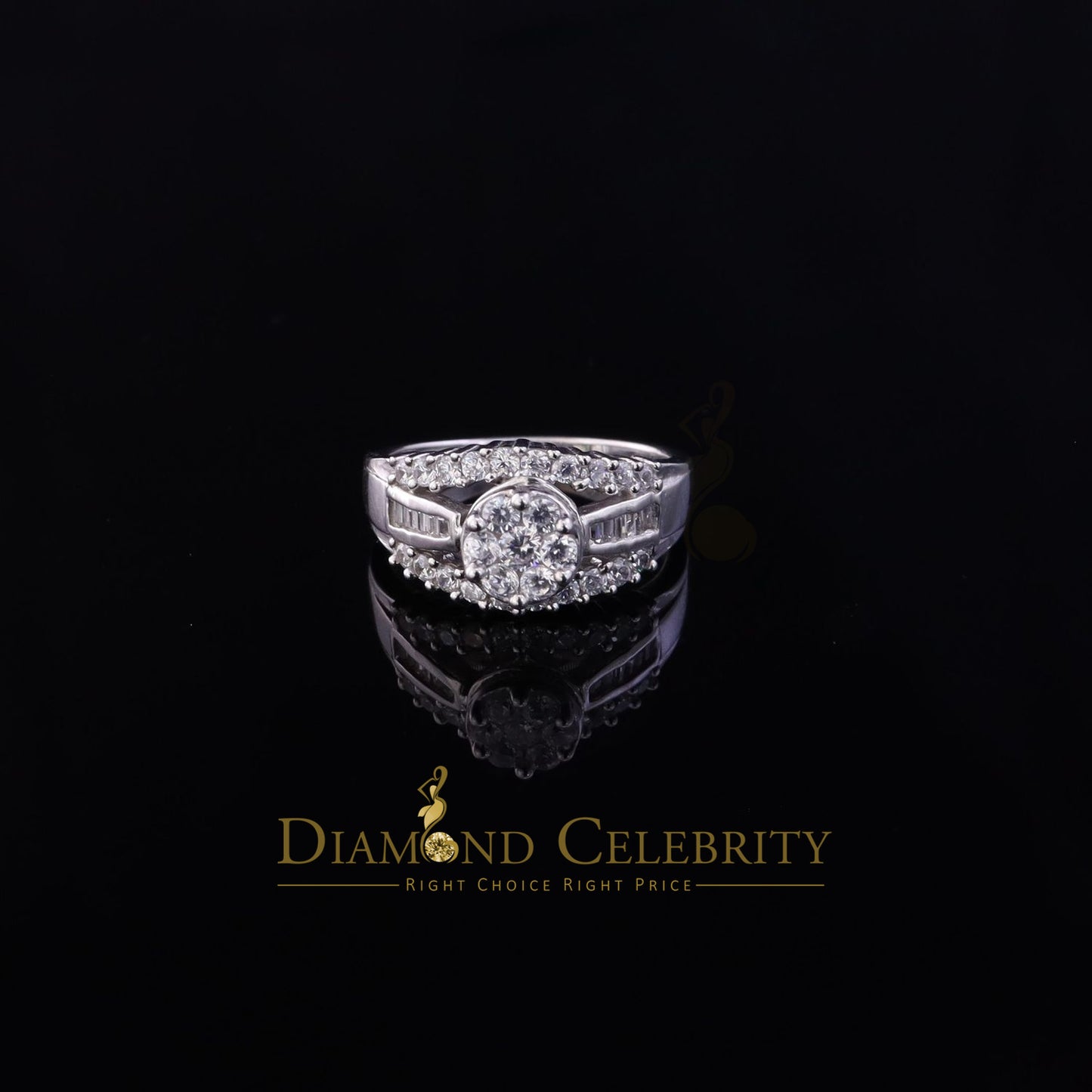 DiamondCelebritees 2.00ct Cubic Zirconia Sterling White Silver Round Engagement Womens Ring Size 7