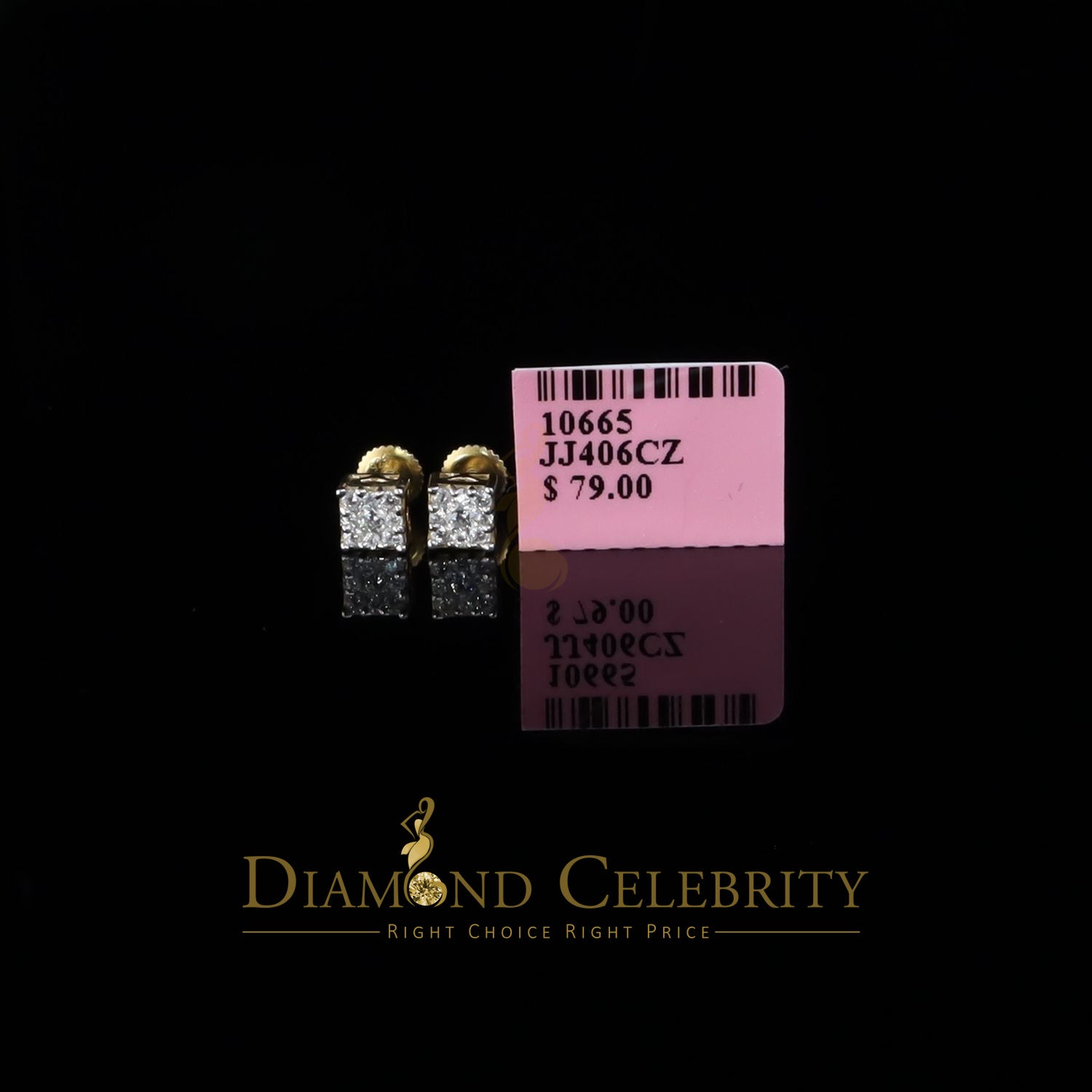 DiamondCelebritees  0.55ct Cubic Zirconia Hip Hop 925 Yellow Silver Women's & Men's Square Earrings