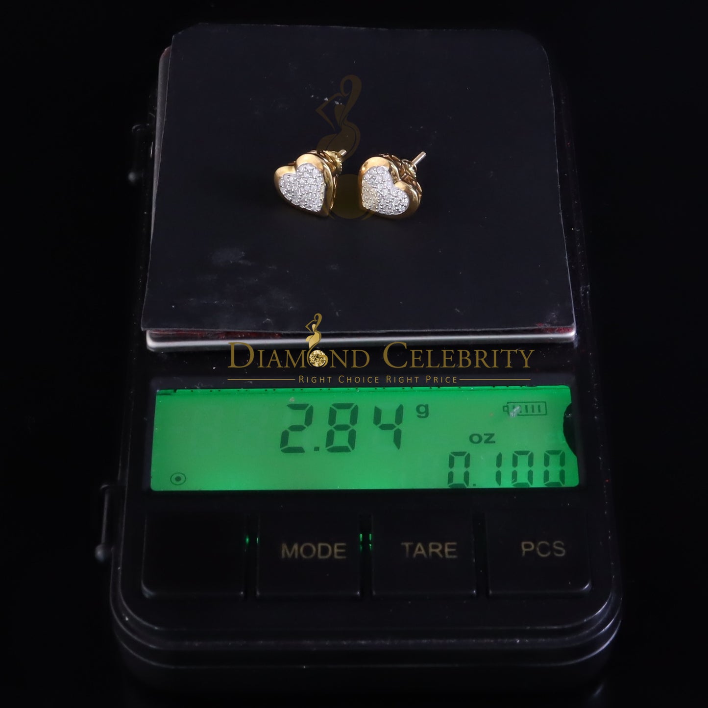 925 Sterling Yellow Silver 0.71ct Cubic Zirconia Heart Women's Stud Earrings