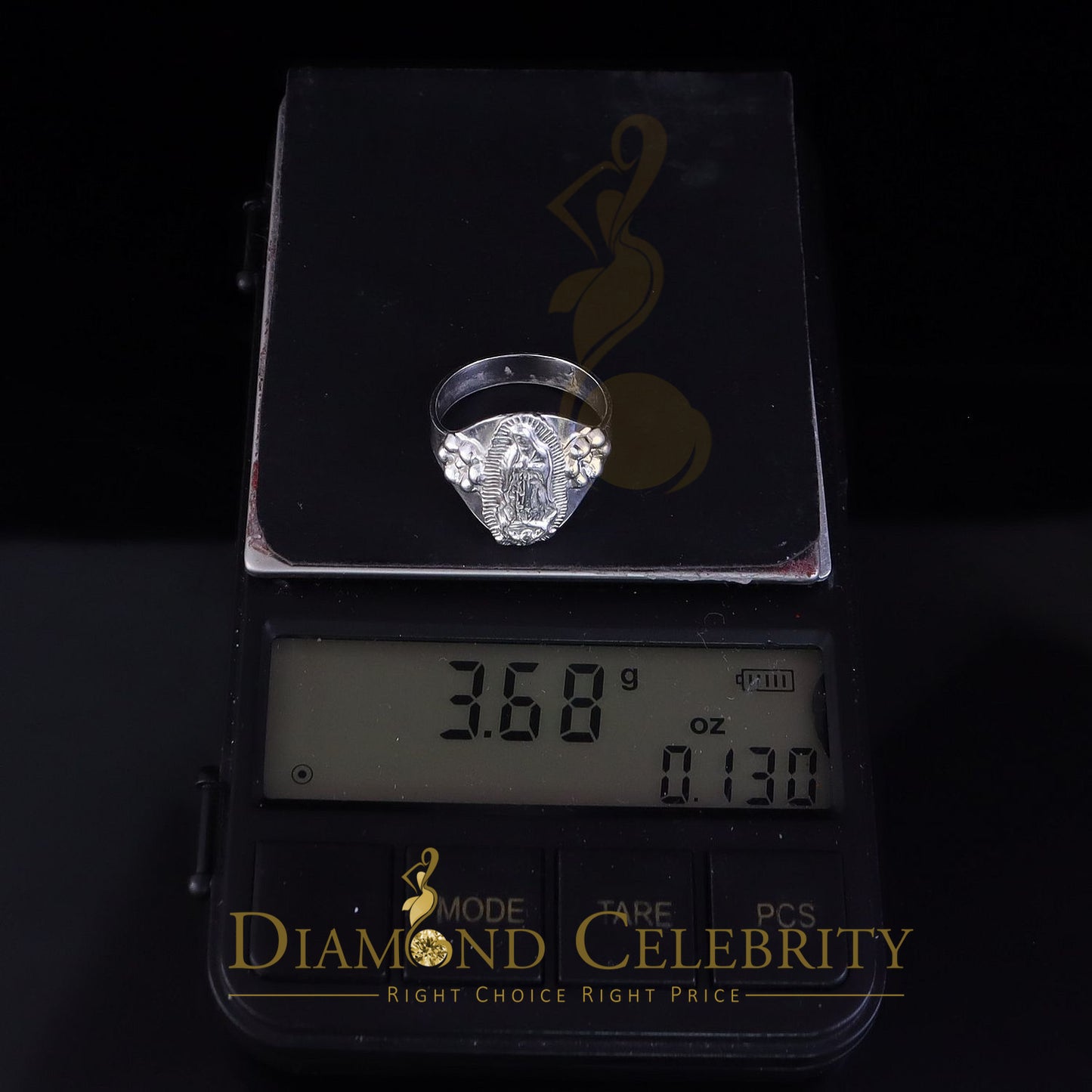 DiamondCelebritees Religious White 925 Silver Virgin Merry Portrait Guadalupe Band Women Ring SZ 8