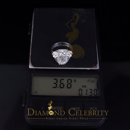 DiamondCelebritees Religious White 925 Silver Virgin Merry Portrait Guadalupe Band Women Ring SZ 8