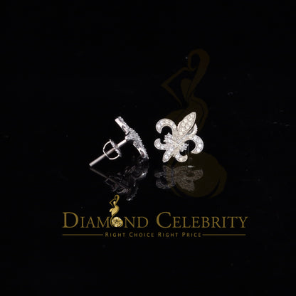 DiamondCelebritees  Fleur de Lis White Silver Screw Back 0.62ct Cubic Zirconia Women Stud Earrings