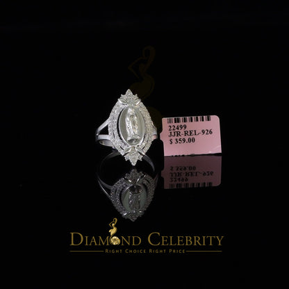 DiamondCelebritees 925 Silver White CZ Stone Blessed Virgin Mary Miraculous Medal Women Ring SZ 8