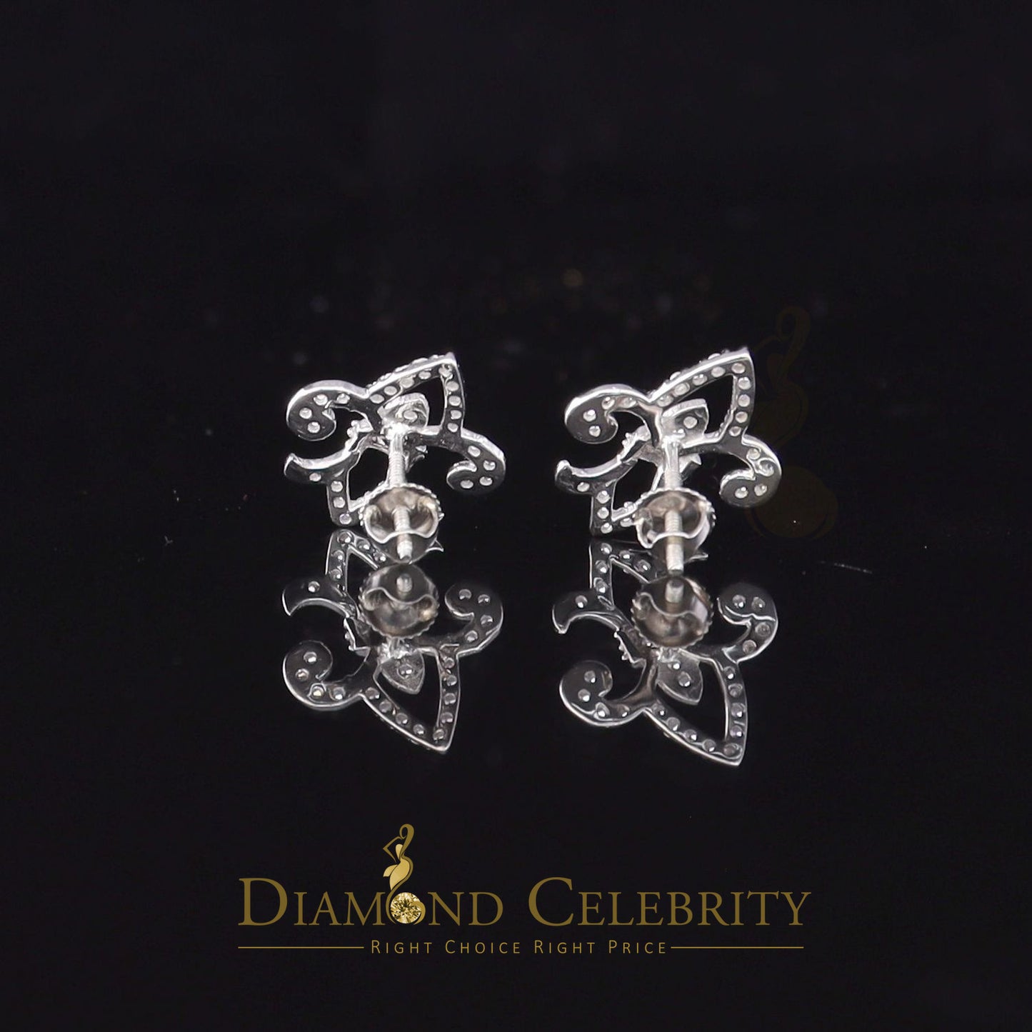 DiamondCelebritees  0.60ct Cubic Zirconia 925 White Silver Women's Fleur de Lis Screw Back Earrings