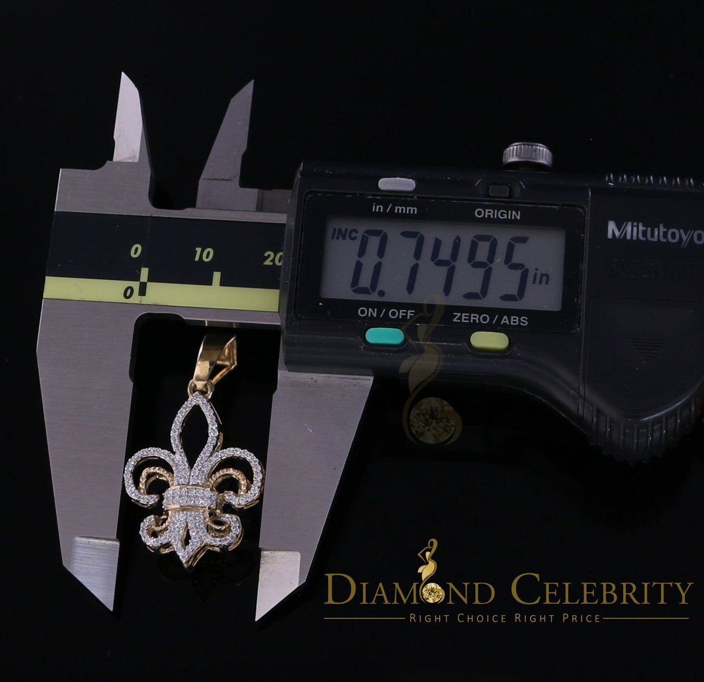 DiamondCelebritees Yellow 925 Sterling Silver Fleur de Lis Pendant with 0.93ct Cubic Zirconia Stone