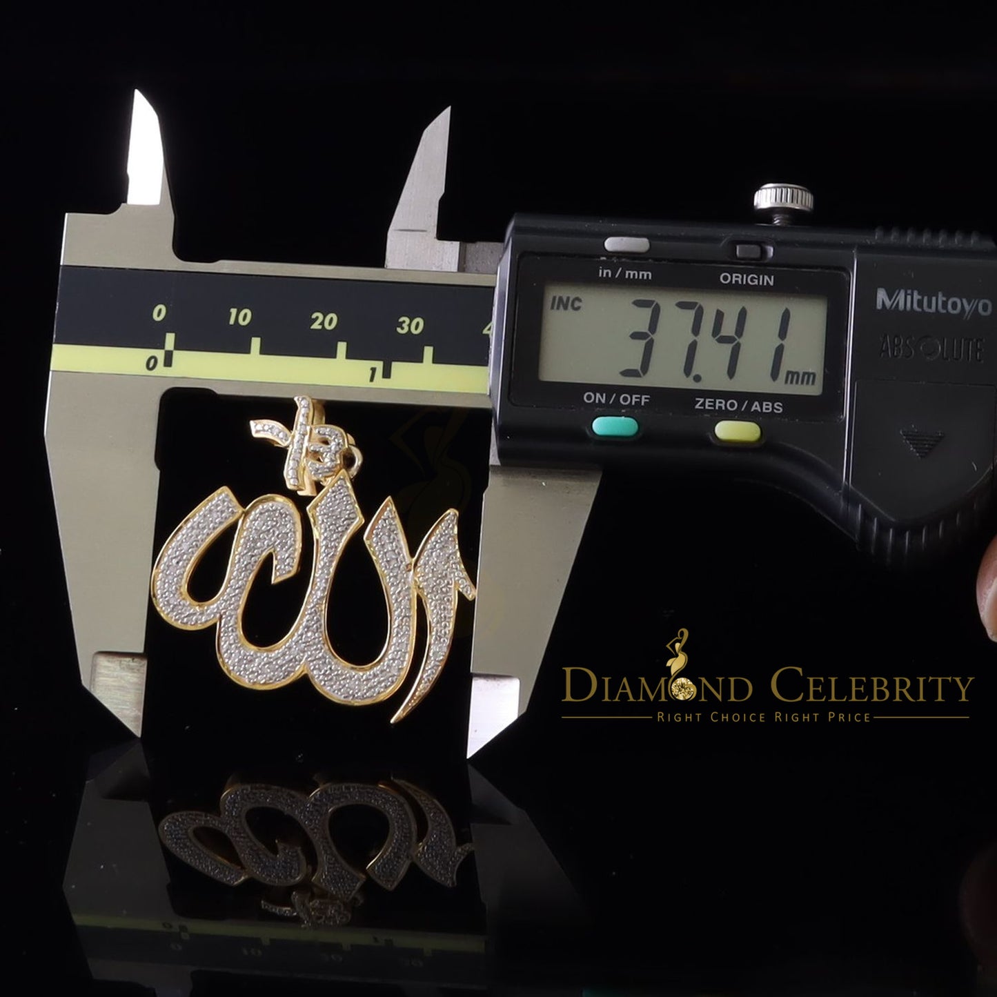 DiamondCelebritees  Real 0.25ct Diamond Sterling Silver ALLAH Charm Necklace Pendant in Yellow