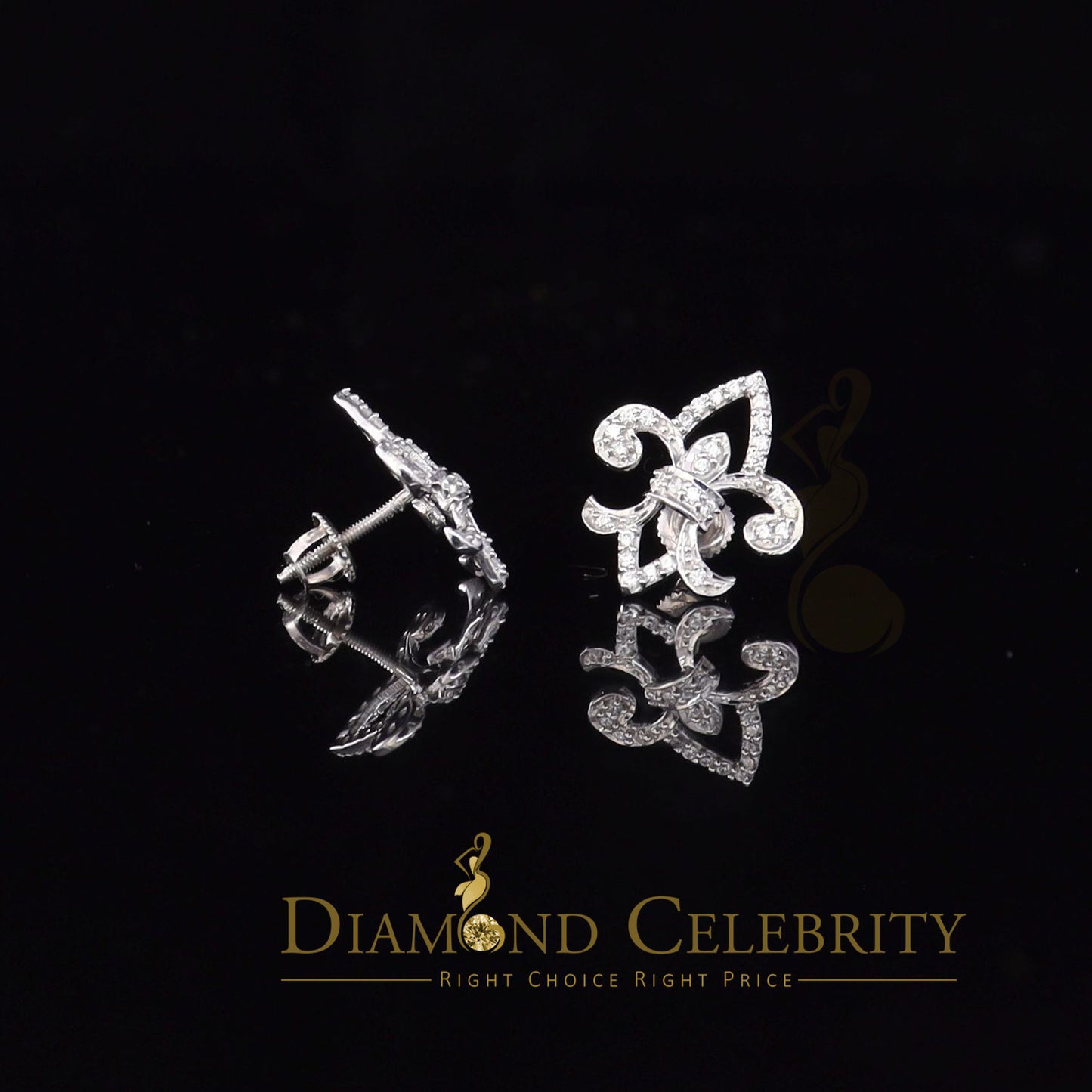 DiamondCelebritees  925 White Silver 0.60ct Cubic Zirconia Fleur de Lis Screw Back Women's Earrings