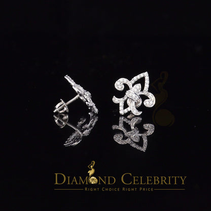 DiamondCelebritees  925 White Silver 0.60ct Cubic Zirconia Fleur de Lis Screw Back Women's Earrings