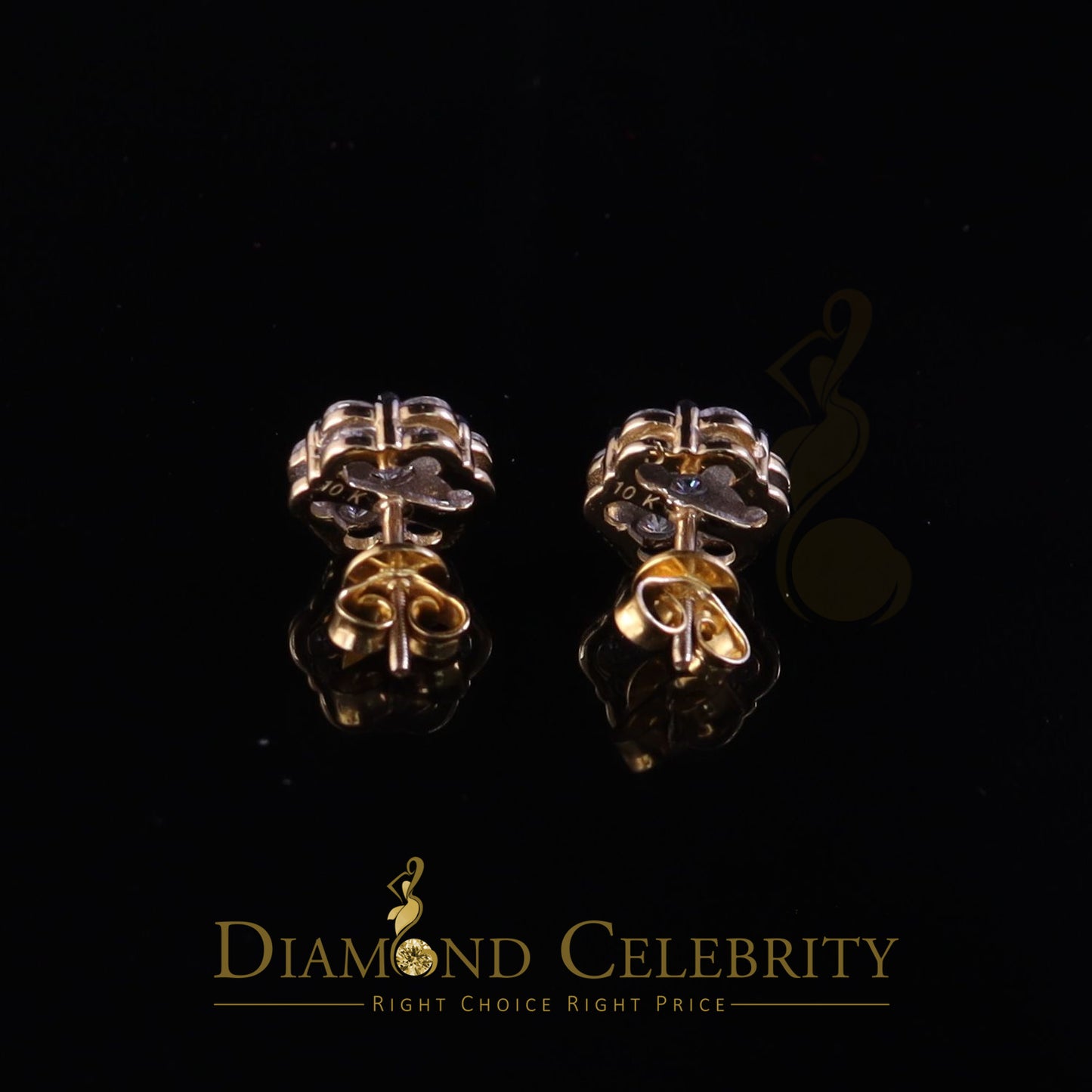 DiamondCelebritees Real Moissanite VVS 'D' Color 2.0ct 10k Real Yellow Gold Stud FLORAL Earrings