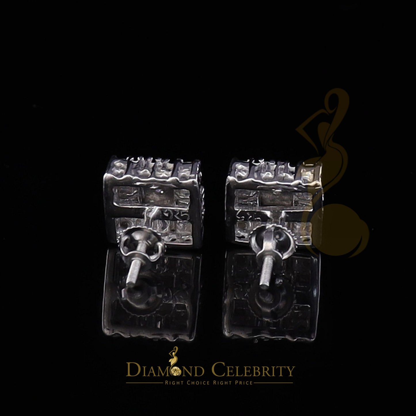 DiamondCelebritees Micro Pave White 925 Silver 0.20ct Real Diamond Men & Women Square Earrings