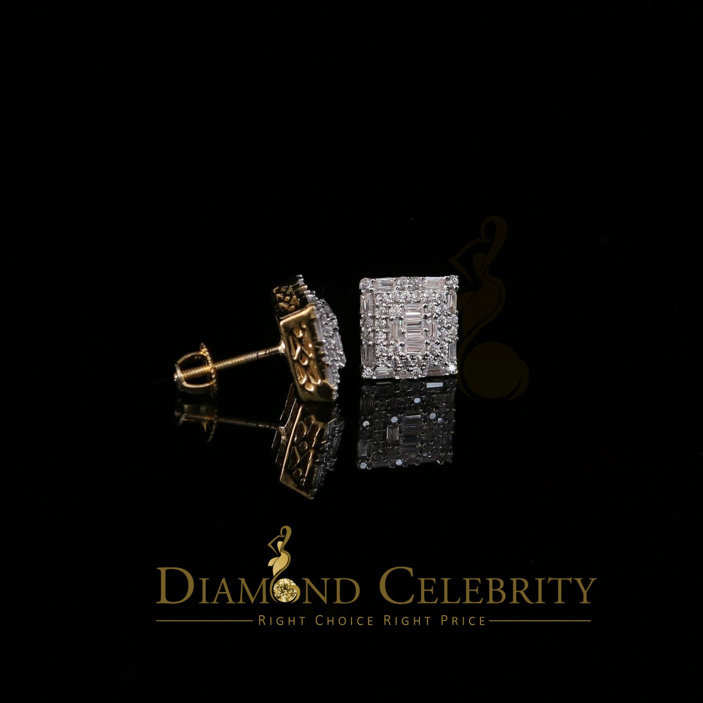 DiamondCelebritees  925 Sterling Yellow 0.72ct Silver Cubic Zirconia Hip Hop Women's Square Earrings