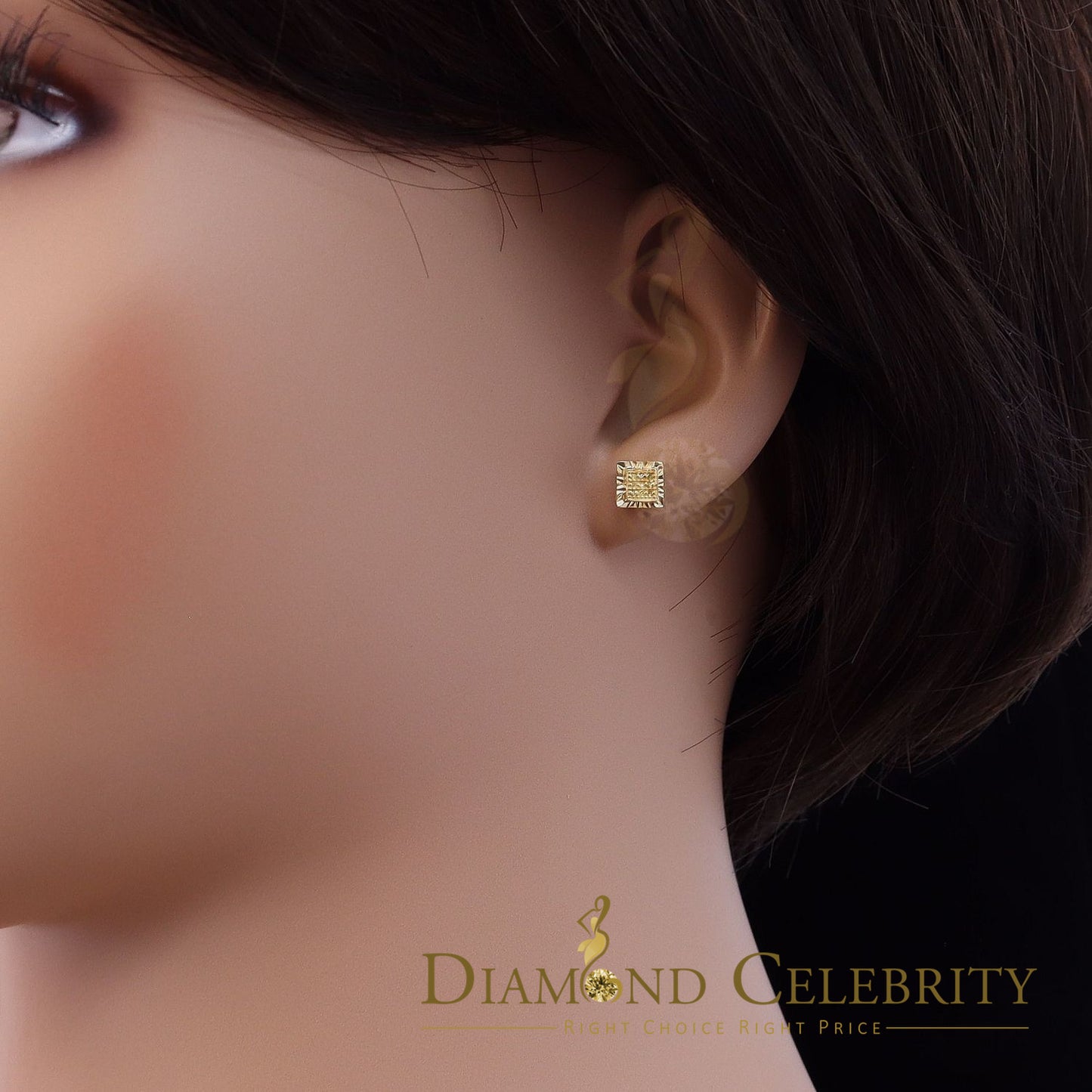 DiamondCelebritees 0.05ct Yellow Diamond 925 Sterling Silver For Men's / Women's Square Earrings
