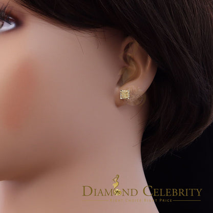 DiamondCelebritees 0.05ct Yellow Diamond 925 Sterling Silver For Men's / Women's Square Earrings