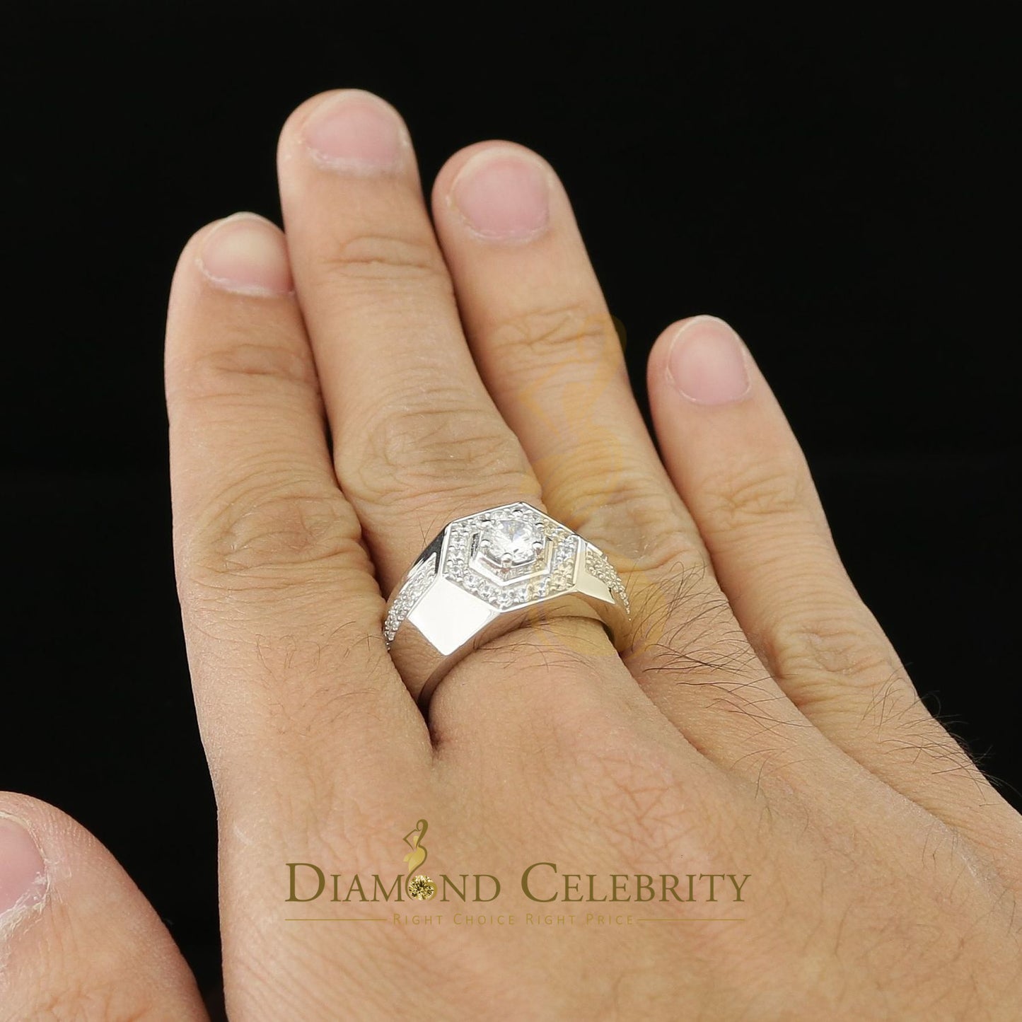 DiamondCelebritees 925 White Sterling Silver Cubic Zirconia 2.44ct Men Adjustable Ring Size 8 to 10