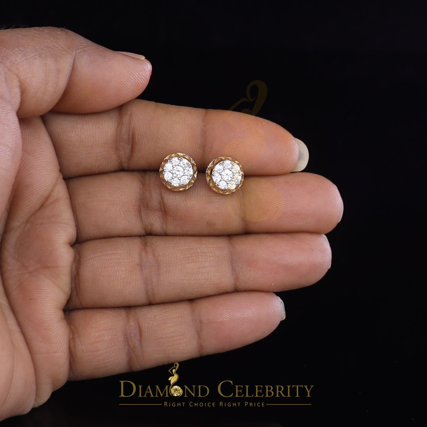 DiamondCelebritees  1.14ct Cubic Zirconia 925 Yellow Silver Women's & Men's Hip Hop Flower Earrings