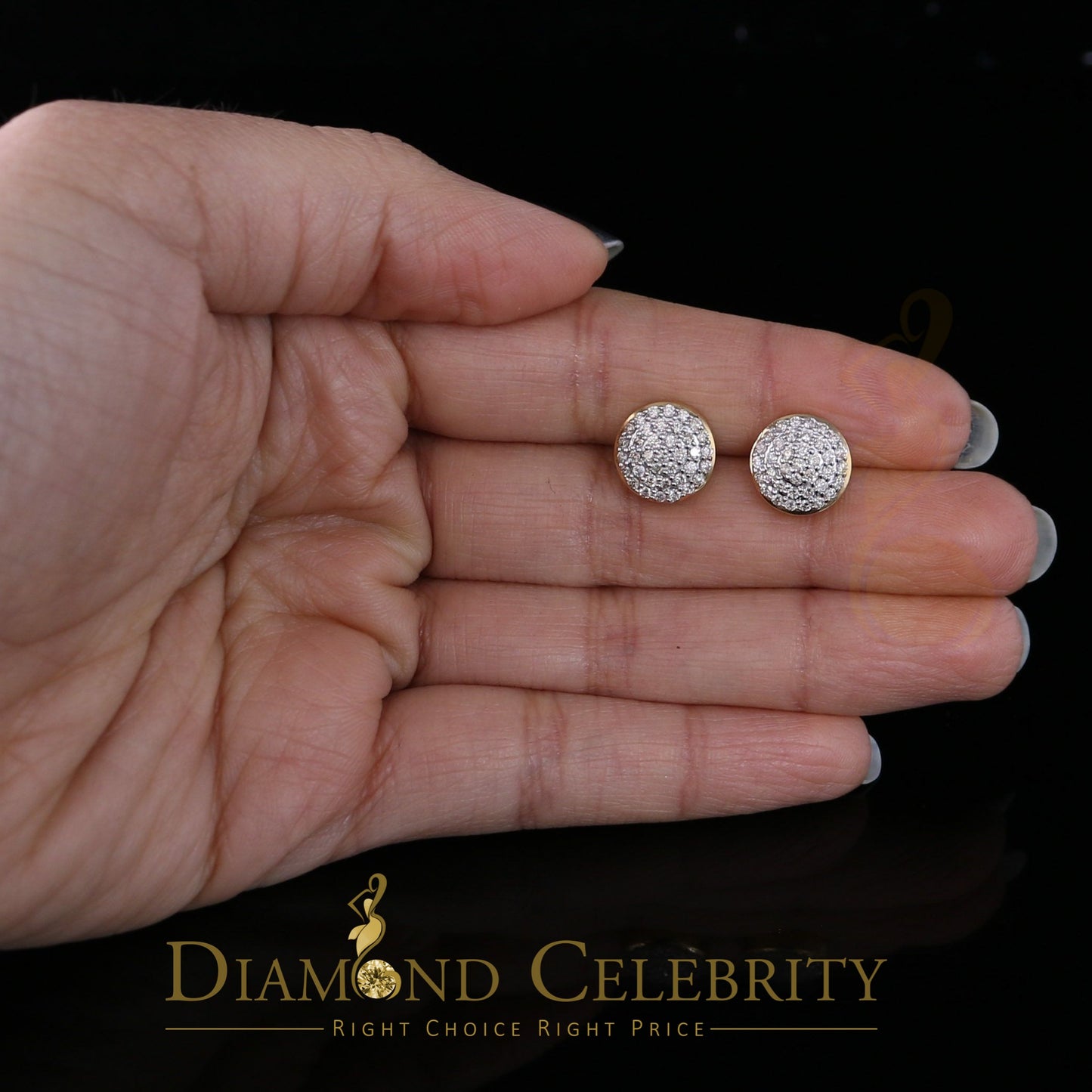 DiamondCelebritees 10K Real Yellow Gold Real Diamond 0.75CT Men's/Women's Stud Round Earring