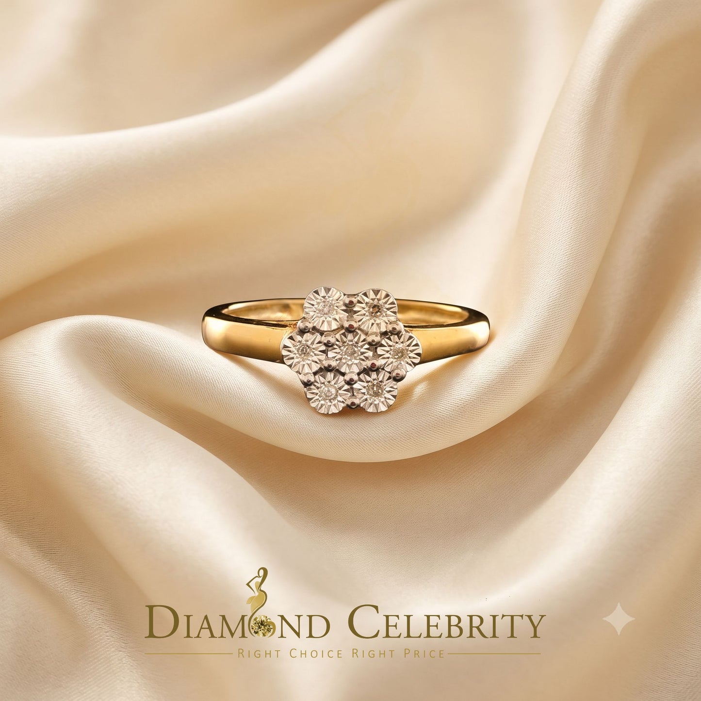 DiamondCelebritees Real Diamond 0.05ct Engagement Womens 925 Silver Yellow Ring Flower Shape Size 7