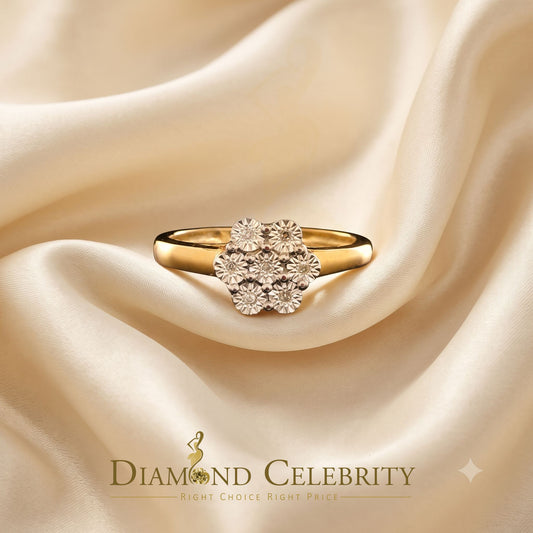 DiamondCelebritees Real Diamond 0.05ct Engagement Womens 925 Silver Yellow Ring Flower Shape Size 7