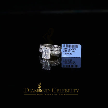 DiamondCelebritees 925 Silver Mens/Women Bridal Rings Emerald Shape Size 8 White 7.00ct Moissanite