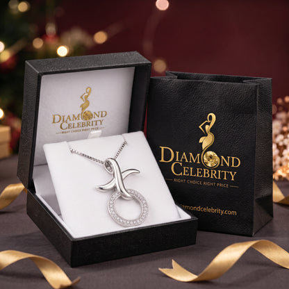 DiamondCelebritees 925 Sterling Silver White featuring HUG & KISS Shape 1inch 0.21ct CZ XO Pendant