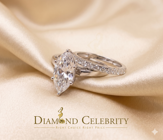 DiamondCelebritees 925 Silver Mens/ Women Bridal Ring Marquise Shape Size 8 White 5.00ct Moissanite