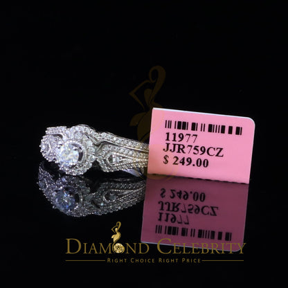 DiamondCelebritees 1.59ct Cubic Zirconia White Sterling Silver Men's/ Women 2PC Bridal Rings Size 7