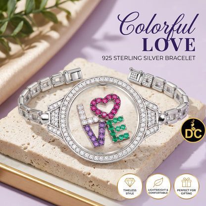 Diamondcelebritees 925 Sterling Silver White Bracelet Iced Out Floating Love Cubic Zirconia Size 7