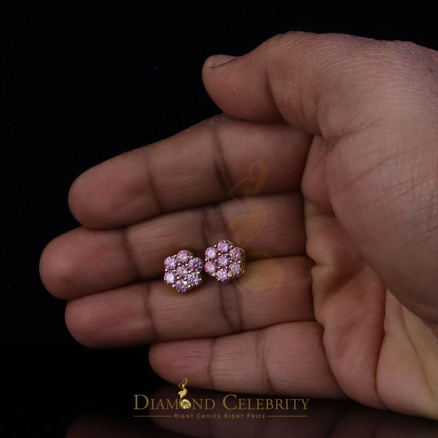 DiamondCelebritees Mens/Women's 925 Silver Yellow 2.25ct VVS D Pink Moissanite Floral Stud Earrings