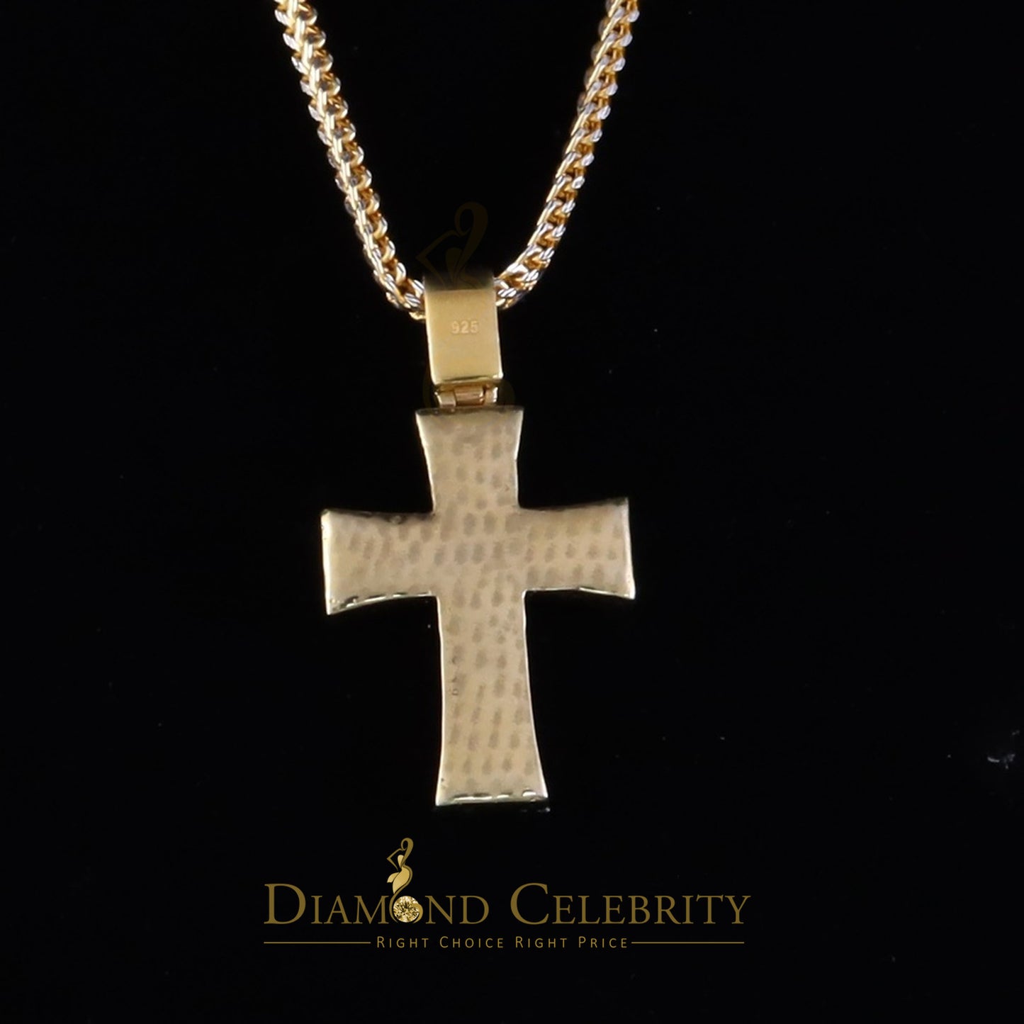 Diamondcelebritees Cross Pendant 925 Yellow Sterling Silver 2.25ct VVS D Clr. Moissanite for Women