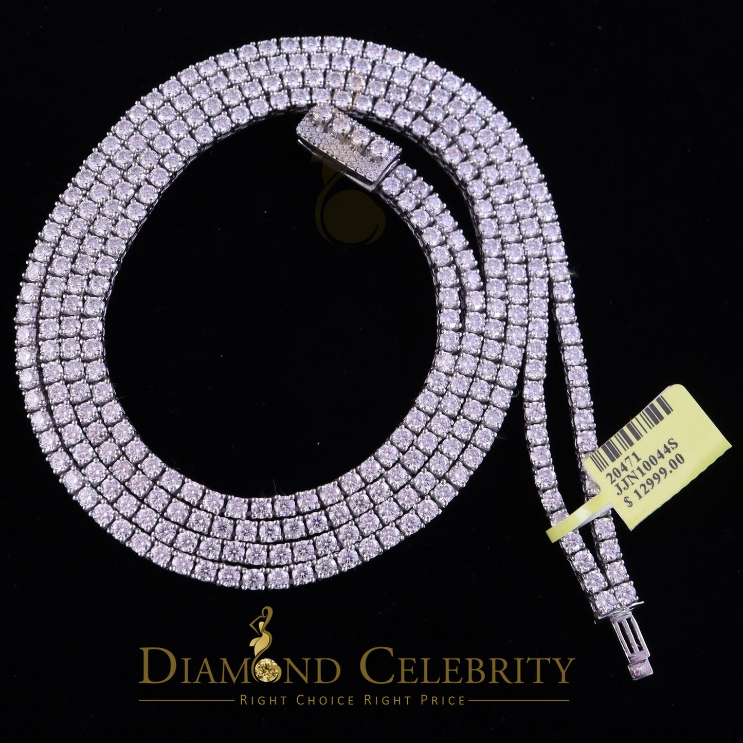 DiamondCelebritees Tennis Men's Necklace 925 Silver White 40ct Moissanite size 22inch & Width 3mm