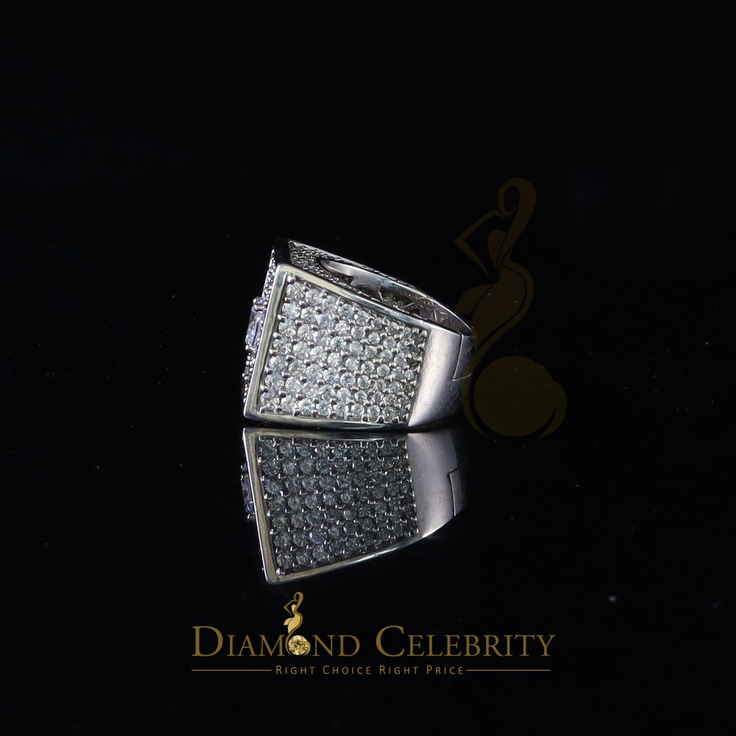 DiamondCelebritees Men's 19.0ct Cubic Zirconia white Silver Square Adjustable Ring From SZ 9 to 11