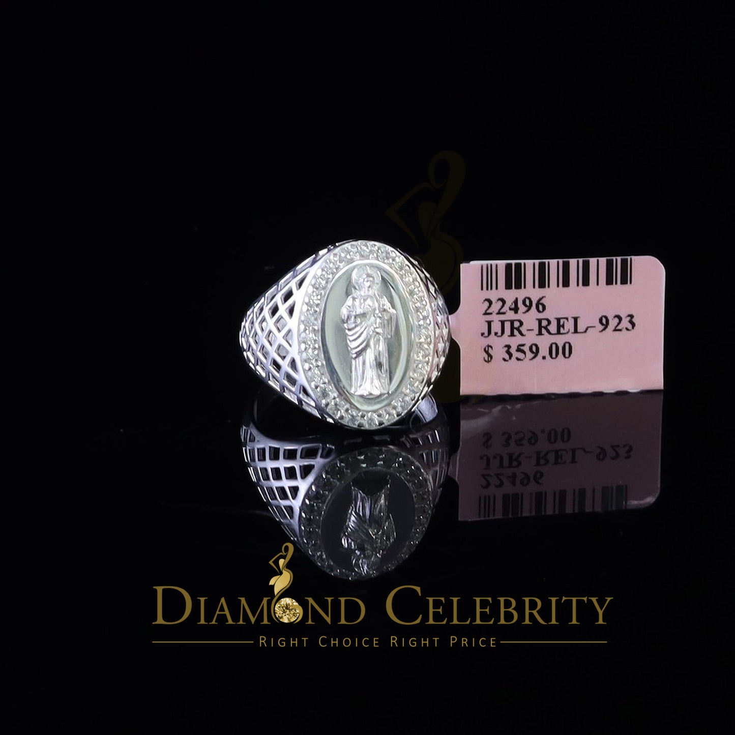DiamondCelebritees White Oval Shape CZ 925 Sterling Silver St Jude Fancy Women's Religious Ring SZ 6.5