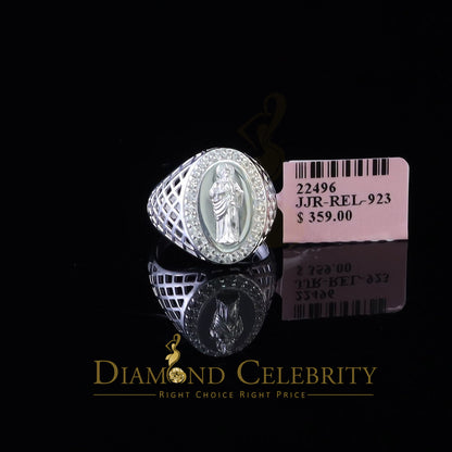 DiamondCelebritees White Oval Shape CZ 925 Sterling Silver St Jude Fancy Women's Religious Ring SZ 6.5